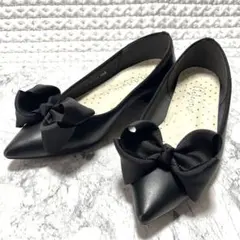 美品 Diana ダイアナ パンプス フラットシューズ リボン 23.5 黒