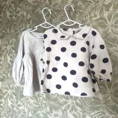 コットン100% リネン風　生成りドット柄 テータテート　シャツセット