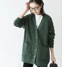 ダークグリーン リブ編みカーディガン　スローブイエナ
