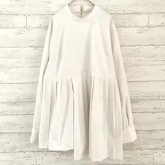 オペークドットクリップ バンドカラー プリーツ切替 ブラウス 【L】チュニック