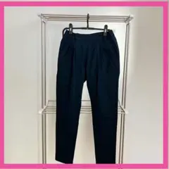 S ネイビー　ウエストゴム　タック　ストレッチ　テーパード　パンツ　スリム