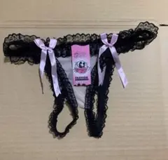 ブラックレース 下着Fサイズ ピンクリボン付きTバック風のサムネイル