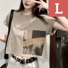 Tシャツ レディース L ショート丈 肌見せ プリントTシャツ 夏