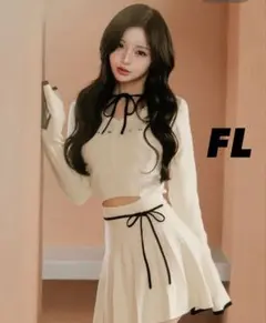 darich ダーリッチ ウエストオープンリボンデザインニットミニワンピースFL