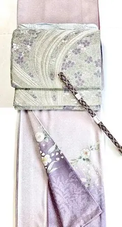 未使用 吉祥七宝文 唐織 袋帯 正絹 白 クリーム 紫 水色 695 楽天市場