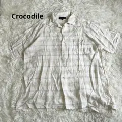 クロコダイル　Crocodile 半袖チェックシャツ　ボタンダウン　白ベージュLのサムネイル