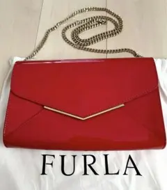 【FURLA】チェーンバッグ 赤 ショルダーバッグ&クラッチバッグ 保存袋付き