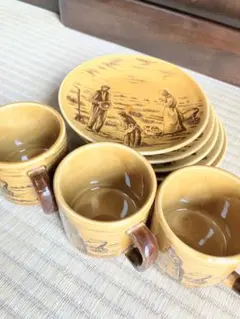 陶器製コーヒーカップ3個とソーサー5枚セット