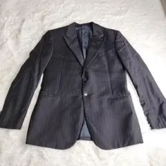 ジョルジオアルマーニ テーラードジャケット 黒 ストライプ柄 約Lサイズ