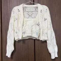 ニット キャミソール カーディガン 2点セット クロップド丈