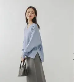 GROVAL WORK メルティリブVネックプルオーバー M