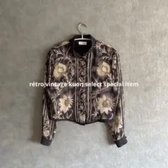 昭和レトロブラウス　クロップド丈　ヴィンテージシャツ　花柄　モード　シアー　古着のサムネイル