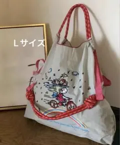 ストラップつき　2WAY Lサイズ 亜土ちゃん　刺繍エコバッグ　トートバッグ