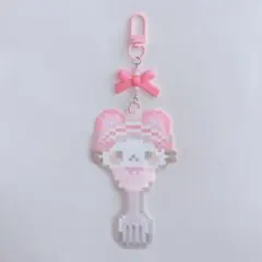 アイロンビーズキーホルダー：キラキラカトラリーネコちゃん(フォーク)