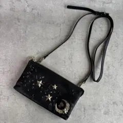 アナスイ　ウォレットショルダーバッグ　ファスナー　レザー　星　月　スタッズ