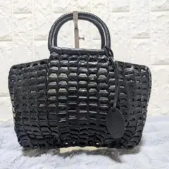 マカ123 美品 グッチ ハンドバッグ カゴバッグ エナメル バンブー
