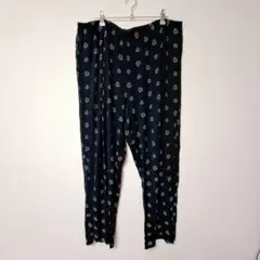 スターアル イージーパンツ ストレート 花柄 1X 黒 レーヨン デイリー