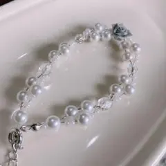 パールとシルバーの2連ブレスレット