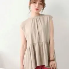 ドレスキップ　ウエスト切替ギャザープルオーバー　ブラウス　ノースリーブ　Lのサムネイル