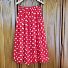 大人 ロングスカート 赤白ドット　ウエストゴム