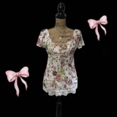 y2k 00s❤︎ 花柄 レース リボン topsのサムネイル