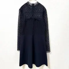 ザラ　フォーマル　ワンピース　S　レース切り替え　紺　卒業式　お呼ばれ