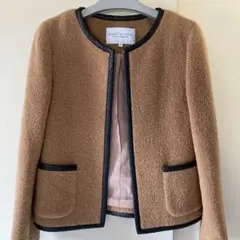 BEAUTY&YOUTH ノーカラージャケット Sサイズ ベージュブラックの縁