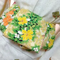 大人の兵児帯半幅帯ハンドメイド澪No2432着物リメイク花柄 オレンジ・黄色