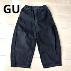 美品 GU ジーユー バレルレッグジーンズ ブラックデニム ルーズシルエット