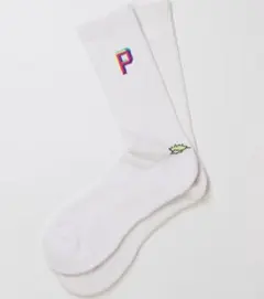 PURPLES『P』gradation logo socks -white-
