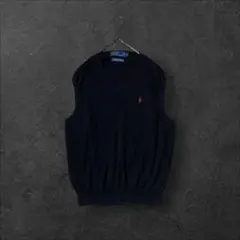 90s POLO Ralph Lauren コットンニットベストVネックブラック