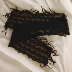 黒 レース ショール ストール フリンジ付き 透け感 上品 結婚式 パーティー