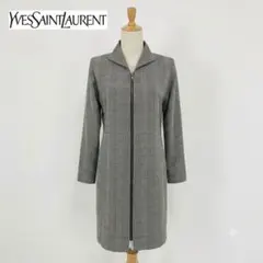 美品　イヴサンローラン ロングジャケット チェック柄 シルク混 34 肩パッドのサムネイル