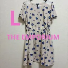 美品THE EMPORIUM フラワーレースワンピース ピンクベージュ Lサイズ