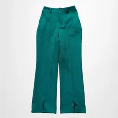 アース カジュアルパンツ ストレッチ 緑 裾スリット ウエストゴム ハイウエスト