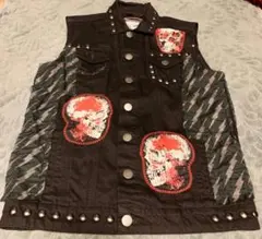 スカルプリント スタッズ付き デニムベスト