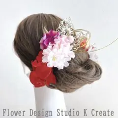 赤い胡蝶蘭と桜の髪飾り　成人式　卒業式　入学式　髪飾り 桜　赤　和装婚　前撮り