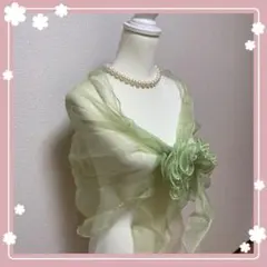 薄緑色 シフォンショール フラワー装飾　結婚式　パーティー　ボレロ　ストール