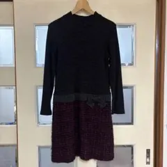 黒・ワインレッド 膝丈ワンピース