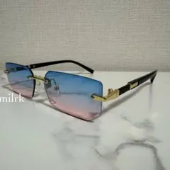 リムレス サングラスグラデーション伊達メガネ 眼鏡 スクエアy2k 90s 韓国