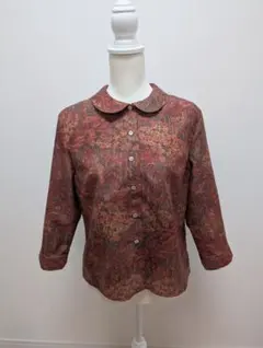 丸襟　七分袖ブラウス ★ 着物リメイク　正絹小紋