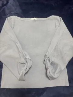 ブルー ボートネック 五分袖 トップス