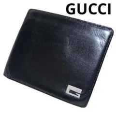 人気　グッチ　折り財布　レザー　ブラック　G金具　フラップ　ユニセックス
