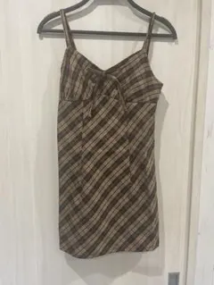 チェック柄リボンキャミミニワンピース