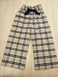 チェック柄リボン付きワイドパンツ