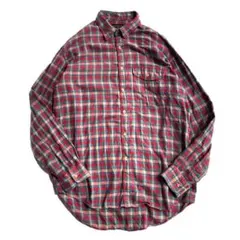【80s】Eddie Bauer チェック柄 長袖 ネルシャツ レッド ベージュ