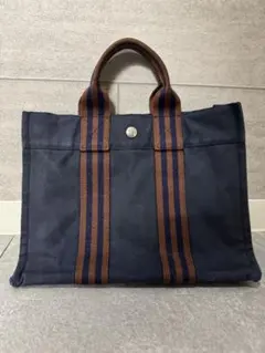 HERMES エルメス フールトゥ トートバッグ PM 濃紺 キャンバス B5