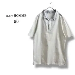 【a.v.v HOMME】メンズコットンポロシャツ　ストライプ襟　白　綿　50のサムネイル
