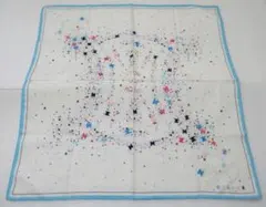 O-49-125/CELINE セリーヌ 大判ハンカチーフ マカダム刺繍白地水色