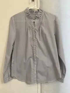 コムサイズム　ストライプ フリル付き長袖シャツ